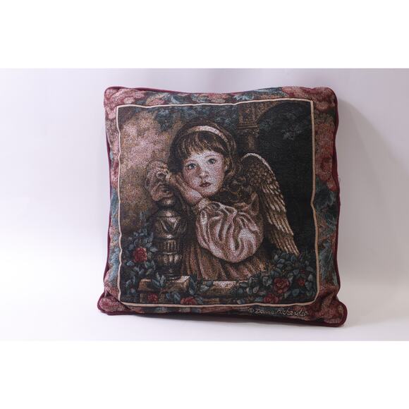 Embroidered Donna Richardson, Throw Pillow, Girl Angel, 15", Tapestry, Floral - Picture 2 of 4